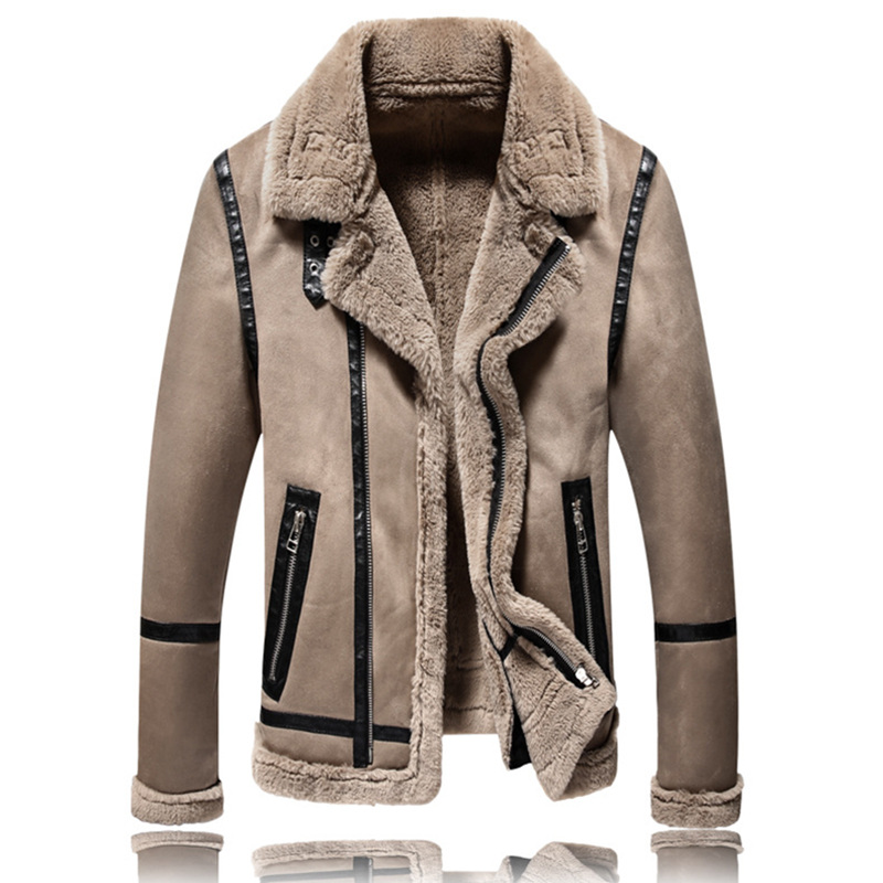 

ABOORUN Mens Suede Jacket and Coat PU Leather Patchwork Plus Size Casual Jacket Fleece Warm Outwear for Male R2844, Gray