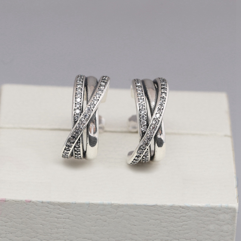

Wholesale- CZ diamond stud earrings 925 sterling silver plated rose gold with original box temperament ladies earrings for Pandora jewelry