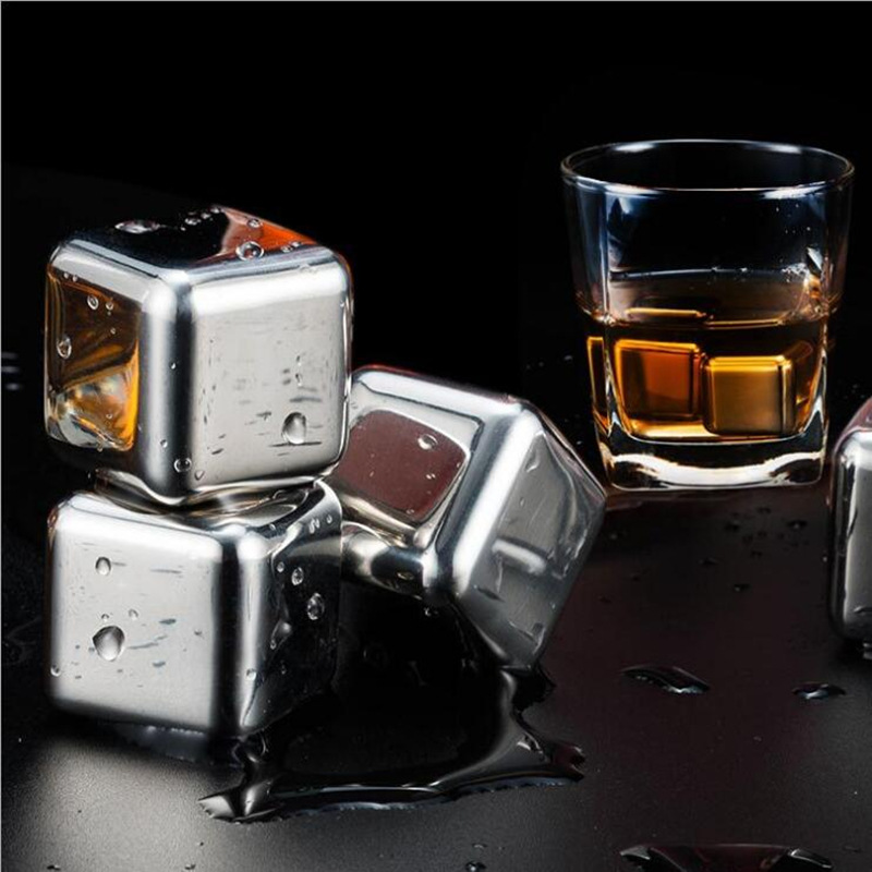 

Square Round Whiskey Stone with Clip Bar Accessory Wine Chiller Boxed 304 Stainless Steel Ice Cube Metal Drink Cooler Ice Cube VT0353