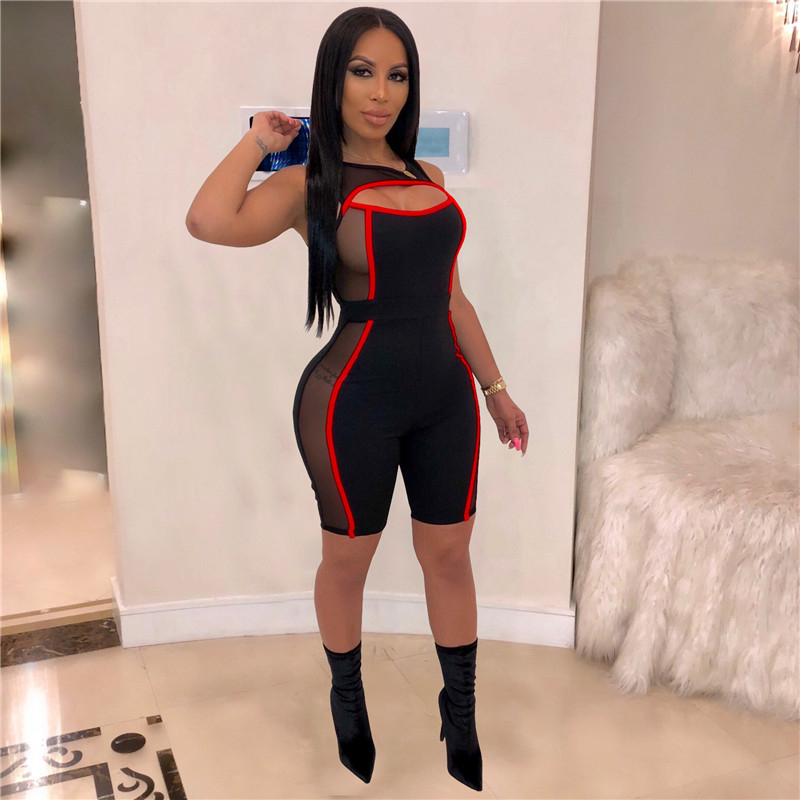 

Womens Ladies Mesh Yoga Shorts patchwork Sportswear Solid Playsuit Jumpsuit Romper Trousers Tights Short Fitness Leggings Sport, Red