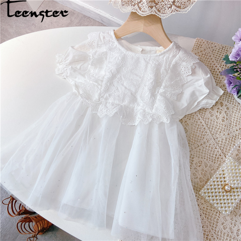 

Teenster Summer Kids Dresses for Girls Lace Flower Embroidery Princess Dress Vestidos Little Girls Cute Costume Children Clothes, Q31120