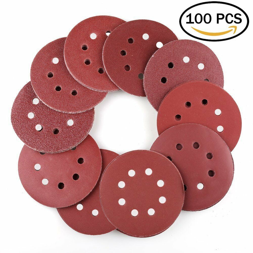 100 PACK 8 Hole Hook and Loop Sanding Discs Assorted Orbital Sander Round Sandpaper 40-800 Grit US STOCK-image-547434158
