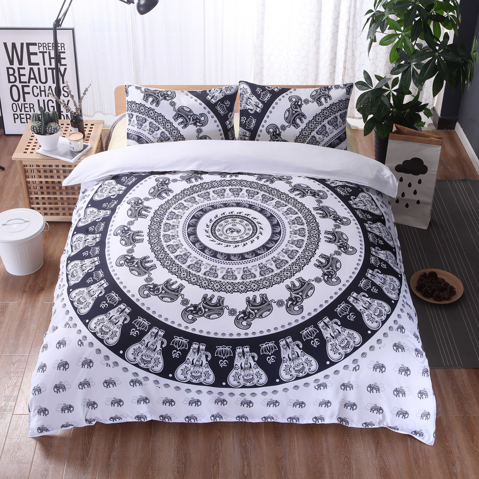 

Bohemia Printed Superfine Fiber Duvet Cover sets High Quality Home Bedding set 2/3pcs Black Bed Linens Quilt Covers 200x200 Size, Style 3