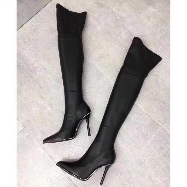 

Hot Sale-new women high heel Knee Boots suede fine with a long barrel high heel boots leg tube point toe, Black