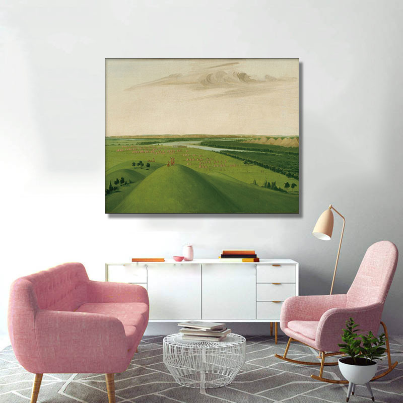 

Laeacco Catlin Mandan Village Canvas Painting Calligraphy Nordic Classic Wall Art Picture Retro Home Decor Posters and Prints