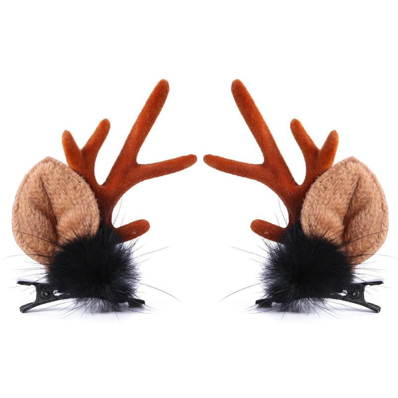 

2pcs Baby Girls Christmas Hair Clips Skillful Manufacture Superior Quality Pompom Antlers Headwear Cute Hairpins Headdress, Red