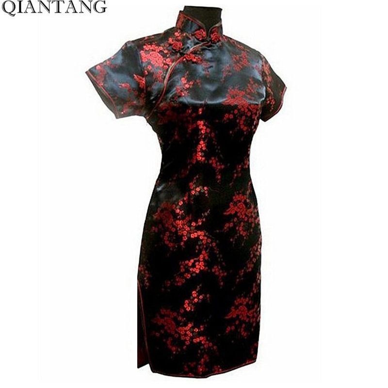 

Elegant Black-Red Female Cheongsam Mujere Vestido China Women's Summer Mini Qipao Drees Size S M L XL XXL XXXL 4XL 5XL 6XL J4035