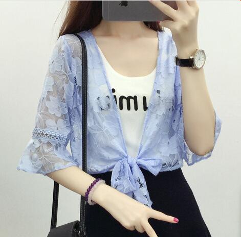 

Women' Sweaters Carol Diaries 2021 Women Summer Half Sleeve Jacket Thin Perspective Shawl Shrug Top V Collar Mesh Lace Cardigans Cute