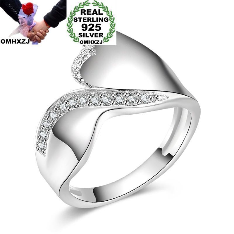 

OMHXZJ Wholesale Personality Fashion OL Woman Girl Party Wedding Gift White Luxury Zircon 925 Sterling Silver Ring RN155