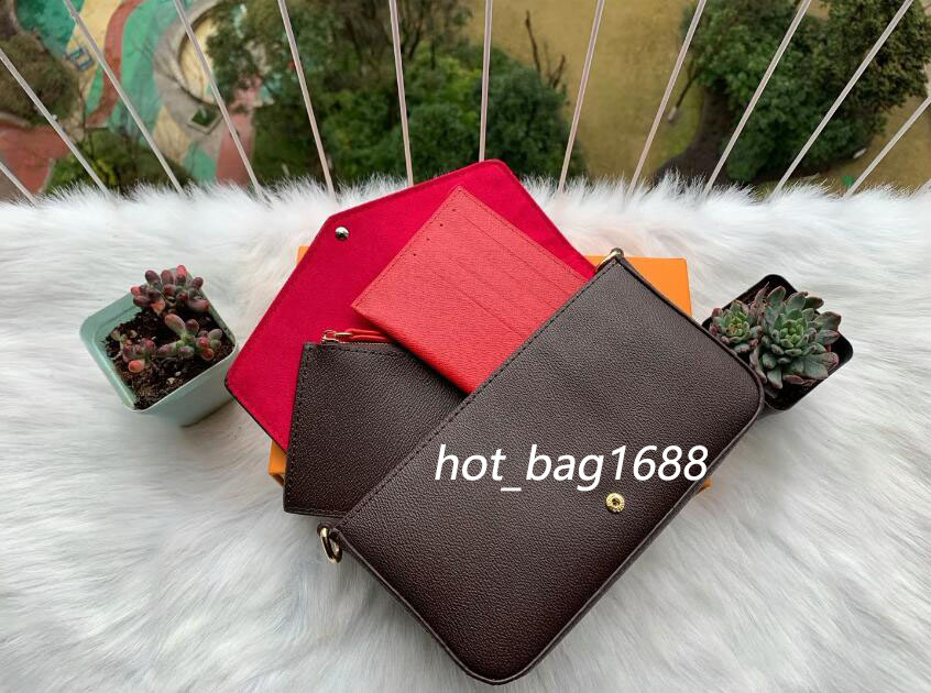 

Classic Women Designer Bags Printing Flowers 3 in 1 Chain Bag Leather Wallet Card Crossbody Purse Shoulder Messenger Wallets Handbag, Old flower