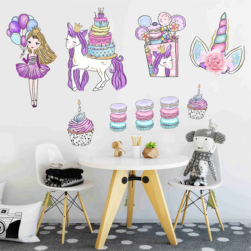 

Retail 2 styles Kids PVC graffiti stickers unicorn cake Wall Stickers Children Wall Sticker Stickers Wallpapers Decorative home decor