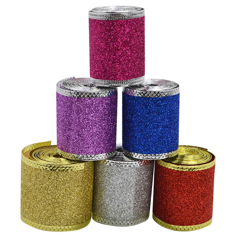 

2M/roll 5CM Christmas Ribbon Gold Silver Red Non-Woven Glitter Gift Wrap Ribbon for DIY Christmas Tree Bow Decorations