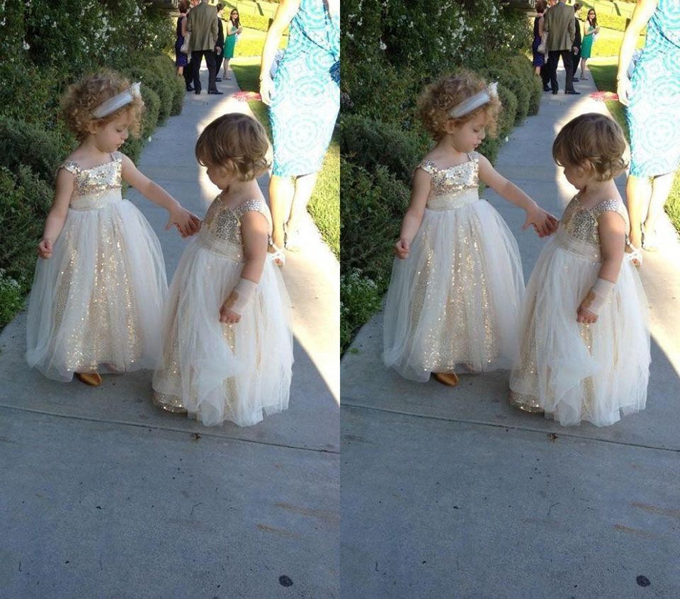 Sequined New Arrival Lovely Bling Bling Pageant Cute Flower Girl Dresses Shiny Bow Ball Gown Floor Length Tulle Cheap Best Selling