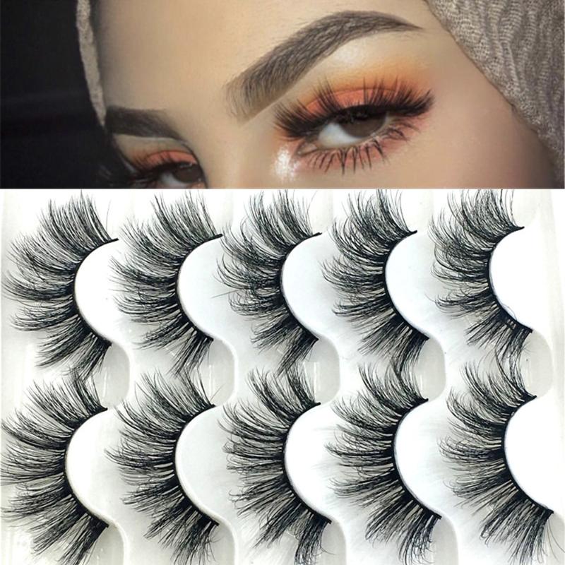 

5 Pairs 6D Faux Mink Hair False Eyelashes Natural Long Wispies Lashes Criss-cross Handmade Cruelty-free Eye Lashes Makeup Tools