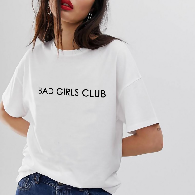 

Porzingis Bad Girls Club Female White T-shirt Letter Printed Fashion O-neck Casual Tee-shirt Tops, Sw1084
