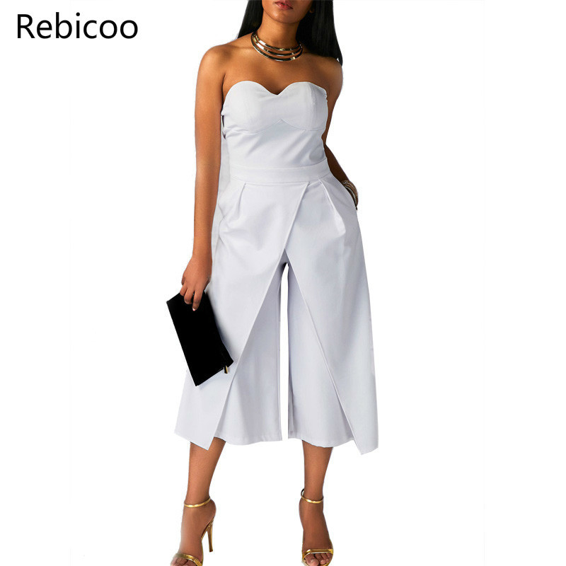 womens black strapless jumpsuit