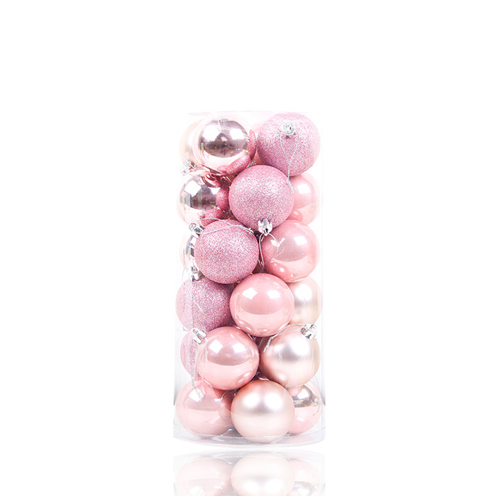 

1Bucket(24Pcs) Multi Usage Christmas Balls Durable Glaze Finish Balls Funny Hanging Ornaments For Holiday Coral (4Cm) Pink