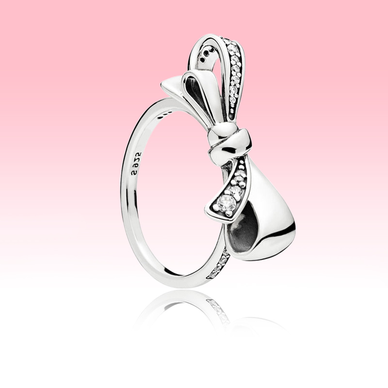 

High quality Sparkling Bow Ring Women Summer Jewelry for Pandora 925 Sterling Silver Party Rings with Original box set