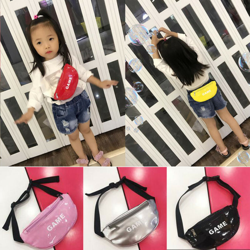 

Hot Baby Girl Kid Waist Bag Letter Print Zipper PU Leather Handbag Shell Cross Body Shoulder Princess Purse Small Chest Bag, Black