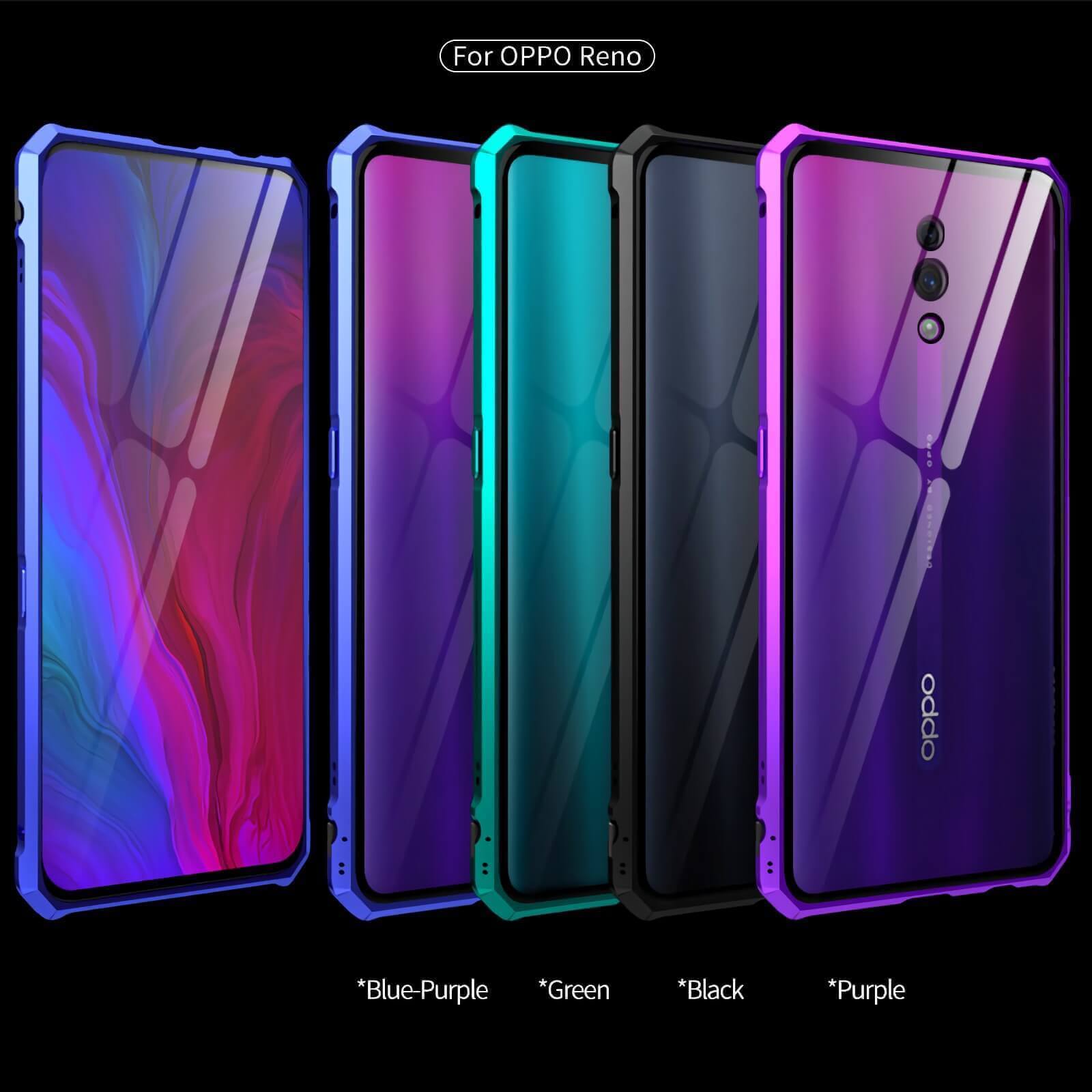 

Luxury Rhombus Aluminum Metal Bumper Rear Tempered Glass Cases&Cover For OPPO Reno 10x zoom Case Alloy Anti-knock Transparent Clear Cover, Black