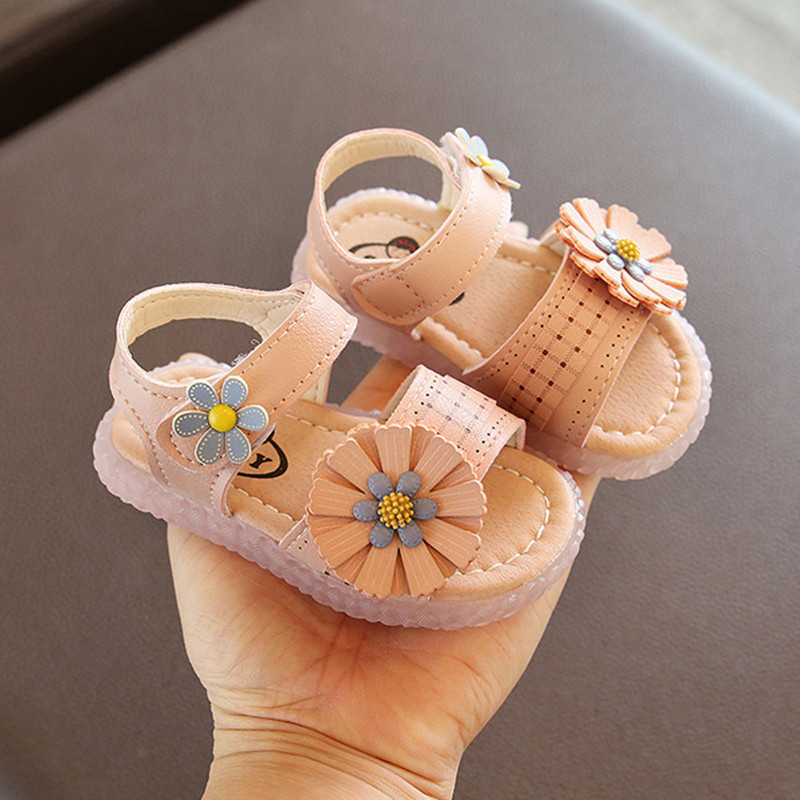 

2020 Summer Baby Girl Sandals Shoes Flower Plaid Princess Toddler Sandals Girl Flat Soft Sole Antiskid Infant Shoes Pink 15-25#