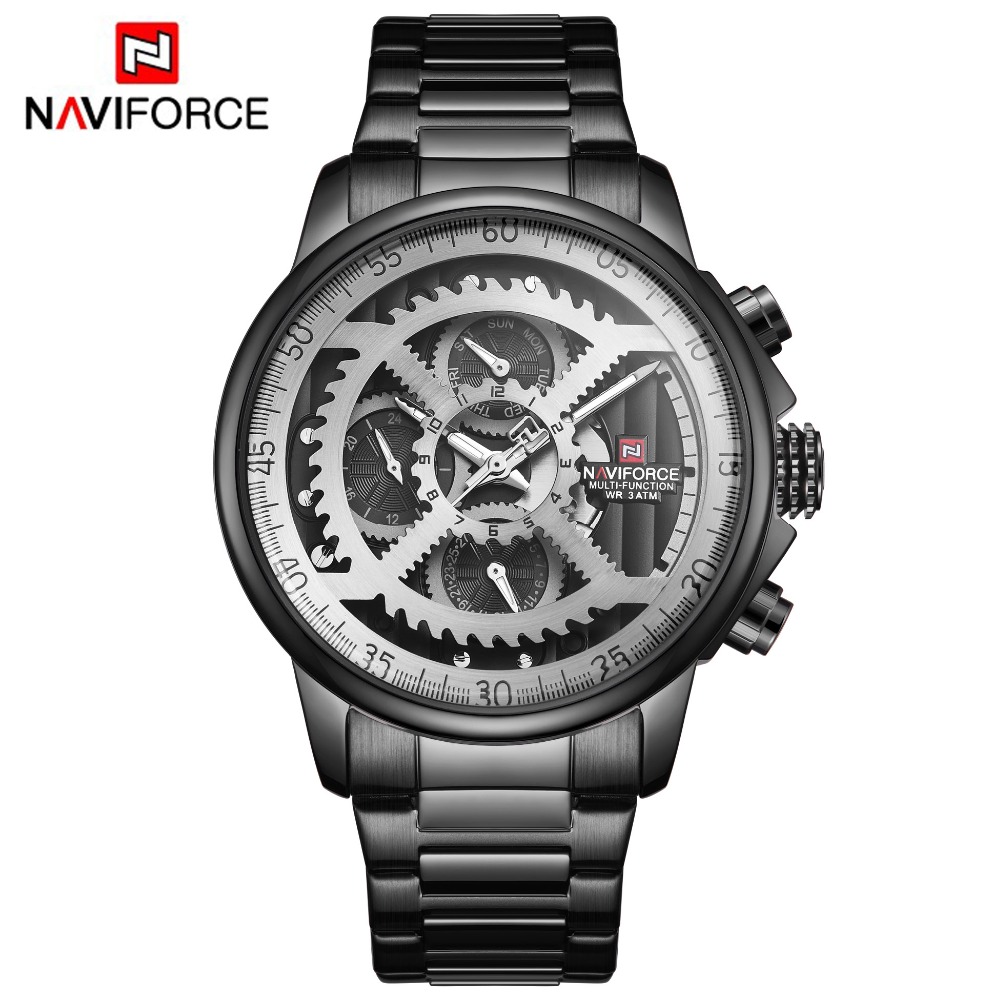 

NAVIFORCE Mens Sports Watches Men Top Brand Luxury Full Steel Quartz Automatic Date Clock Male Army Military Waterproof Watch, Black