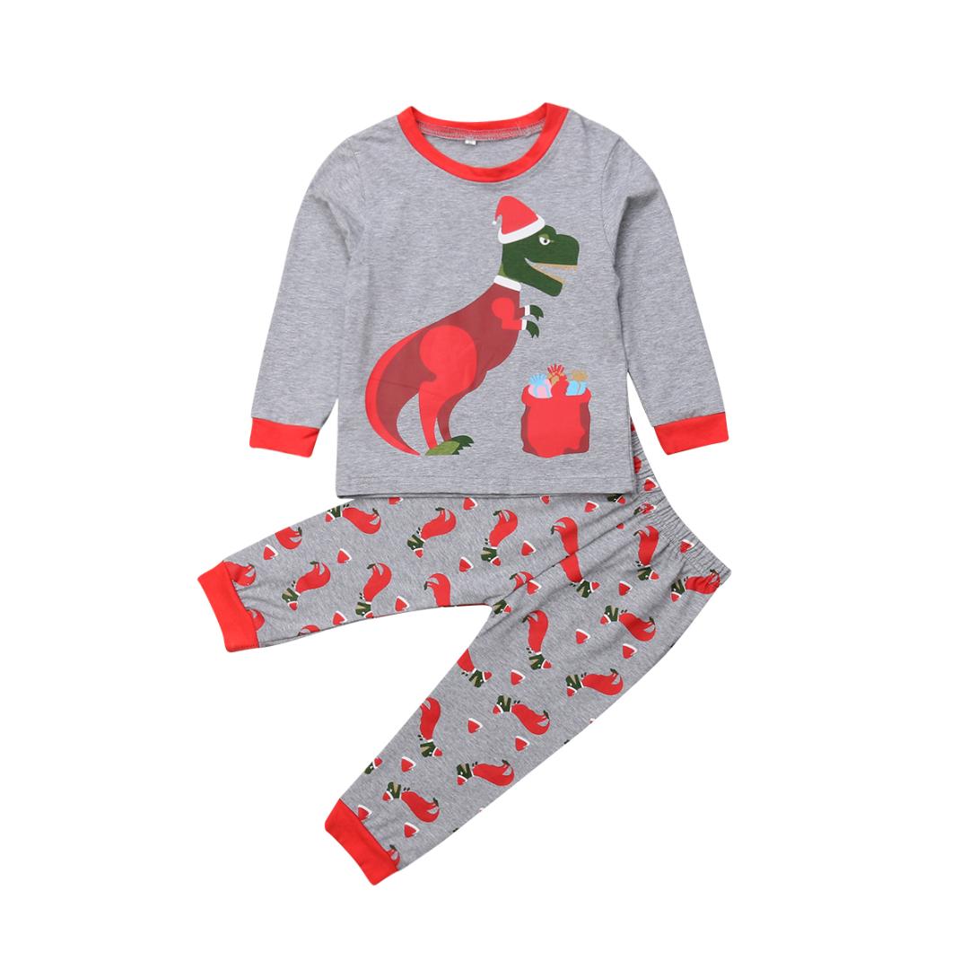 Enfant B/éb/é Ensembles de Pyjama Fille Gar/çon T-Shirt Tops Cartoon Dinosaure Lettre Imprim/é Sweatshirt Manches Longues et Pantalon /à Deux Pi/èces Set Sleepwear Chemises de Nuit Bas Tops Pullover