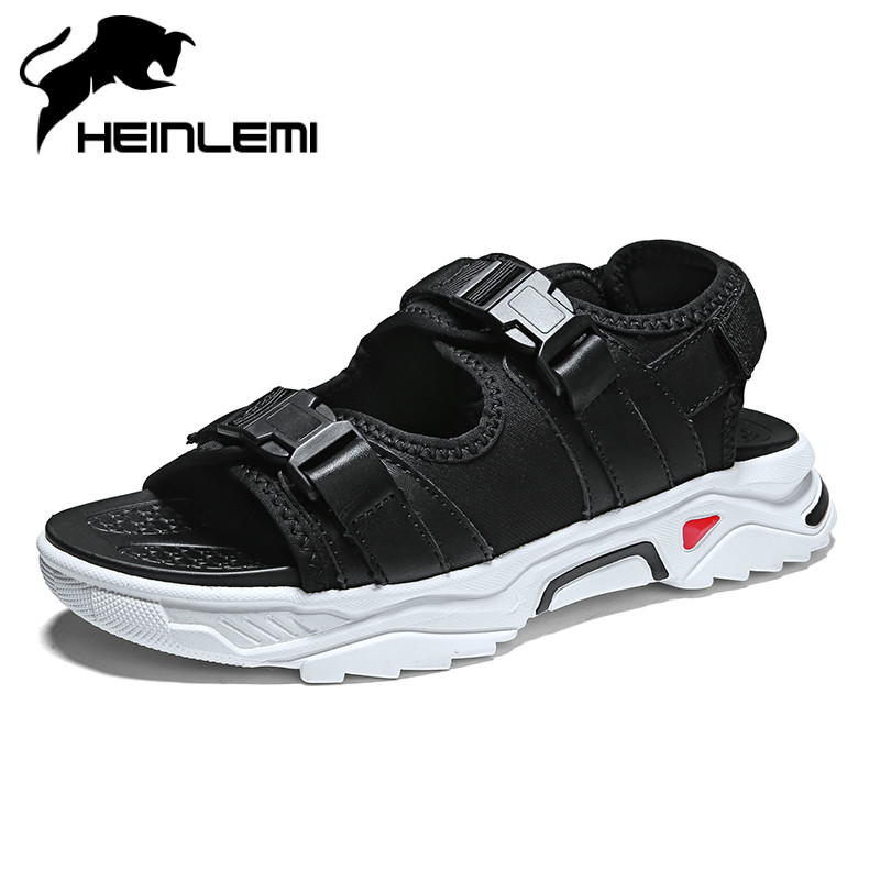

HEINLEMI Fashion Hard-Wearing Vintage Style Shoes Men Ultralight Man Shoes British Style Leather Sandals Men Sandali Uomo, Black