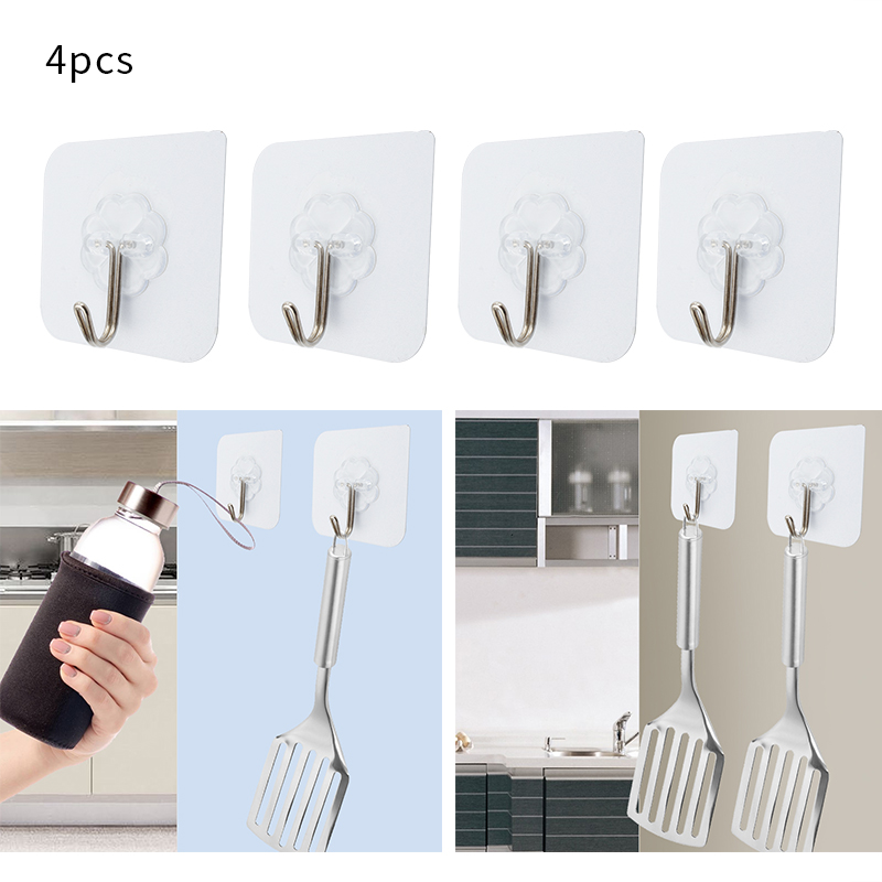 

4Pcs Bearing 3KGS Adhesive Strong Wall Hook Lucky Clover Transparent Kitchen Hooks Waterproof Bathroom Accessories Set