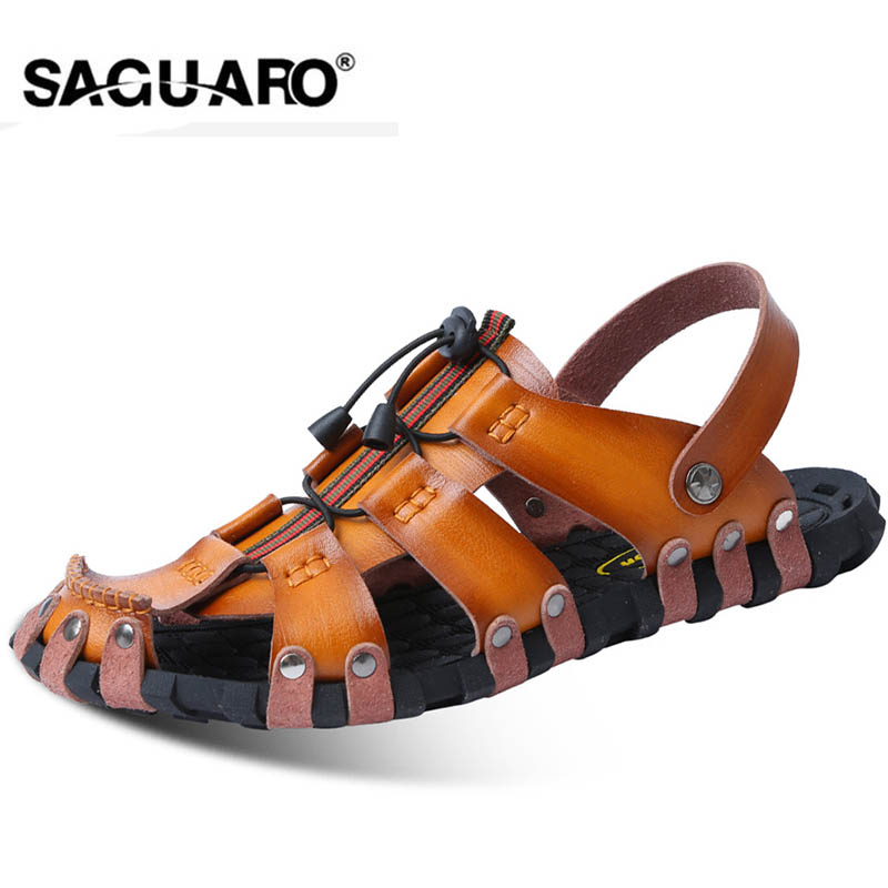 

SAGUARO Men Sandals Genuine Leather Fashion Gladiator Summer Beach Slippers Slip On Flip Flops Men Shoe Zapatos Sandalias Hombre, White