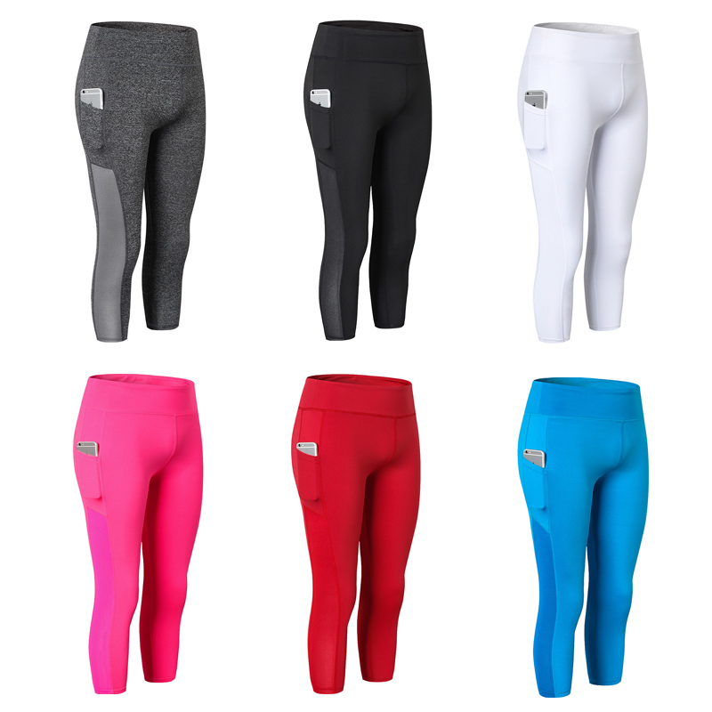 

High Waist Yoga Pants Women Pocket Workout Slim Leggings Running Fitness Gym Tights Classic Elastic Jogging leggings Activewear, Red