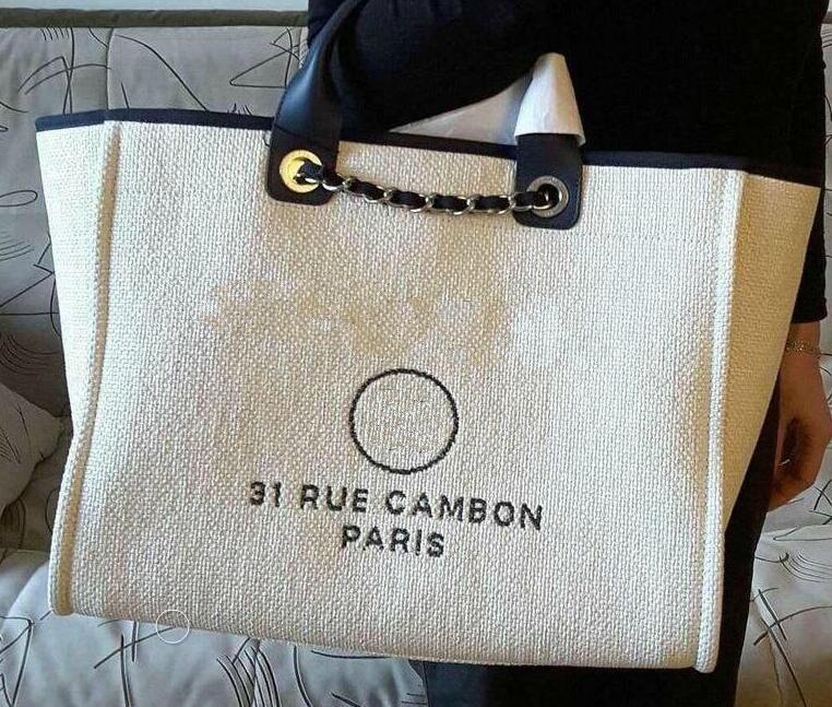 

2018 GST Bag Grand Shopping Chain Denim fabric canvas bag Large Deauville Tote shoulder bag, Denim blue