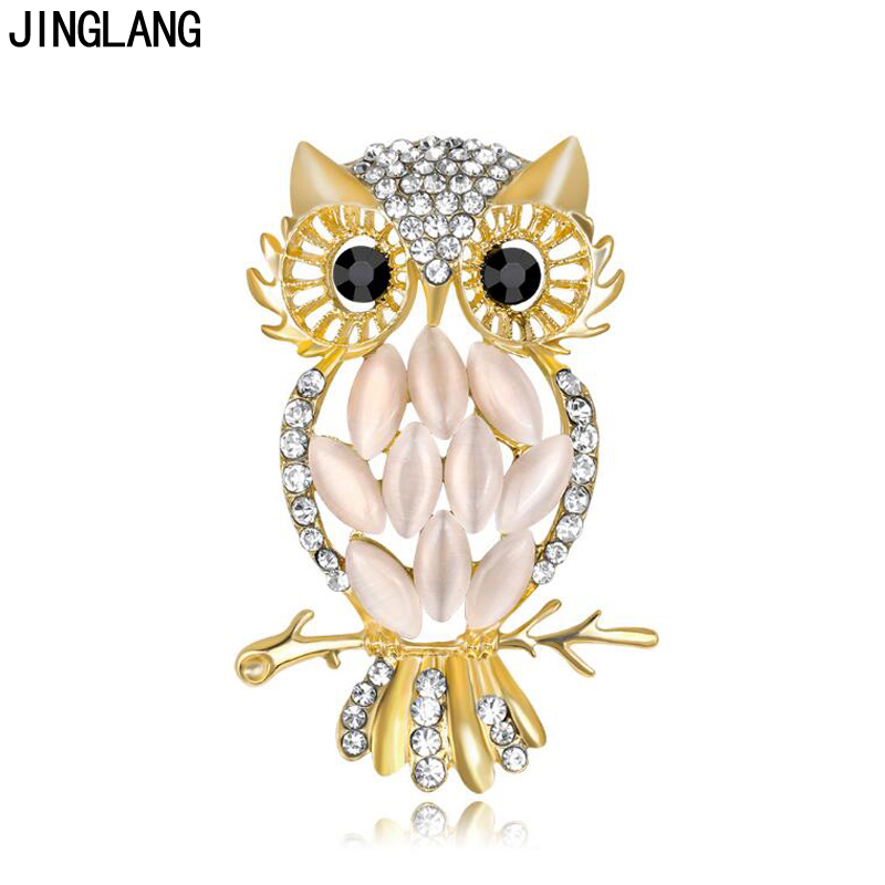 Vintage Crystal Enamel Owl Brooch Alloy Tree Pearl Rhinestone Bird Pins Jewelry