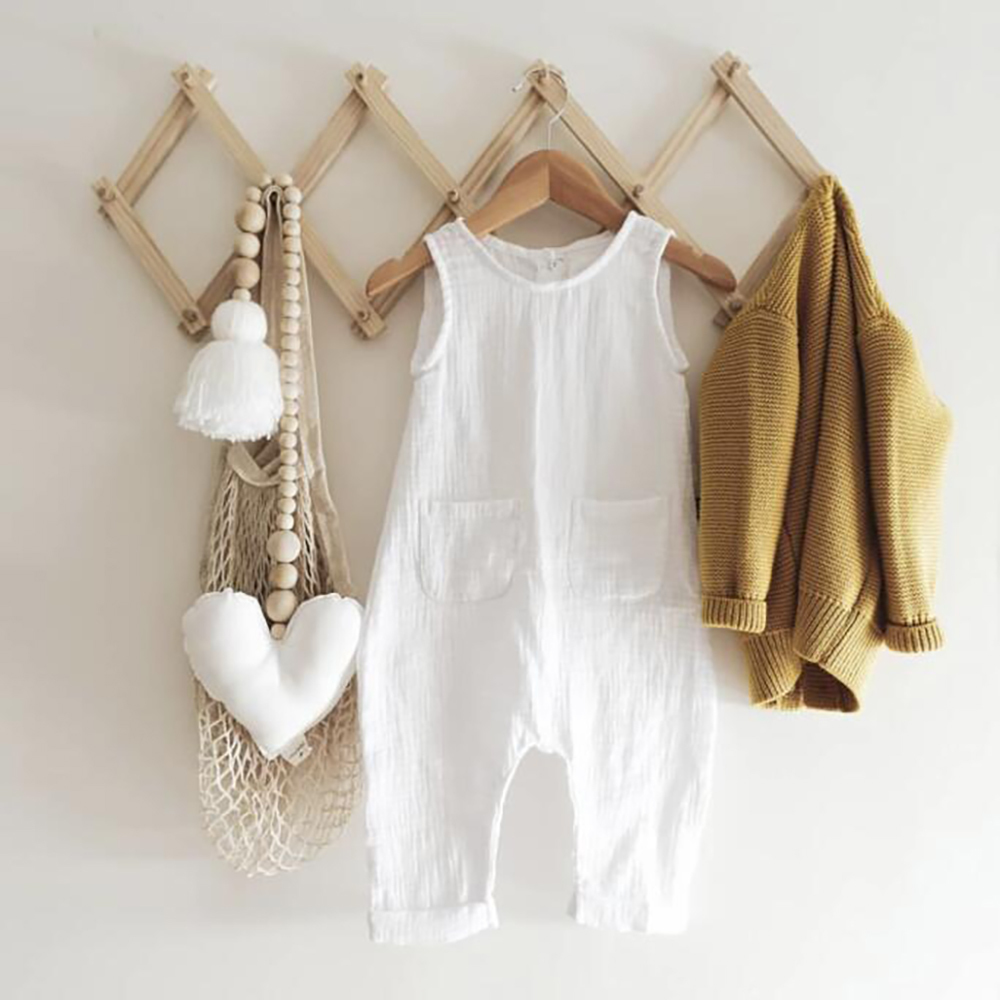 white linen baby romper