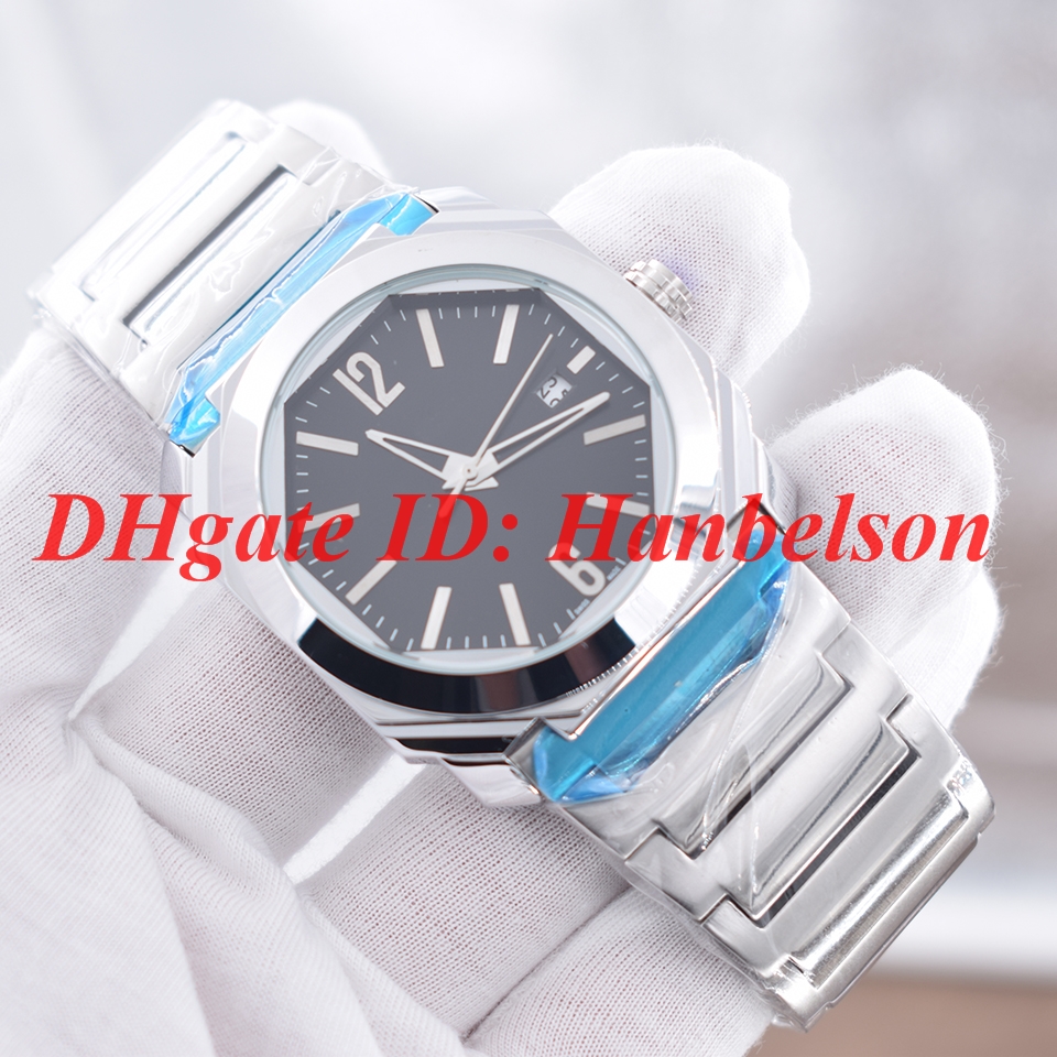 

Classic mens watch silver All steel strap Octagonal black dial Quartz movement wristwatch, Slivery;brown