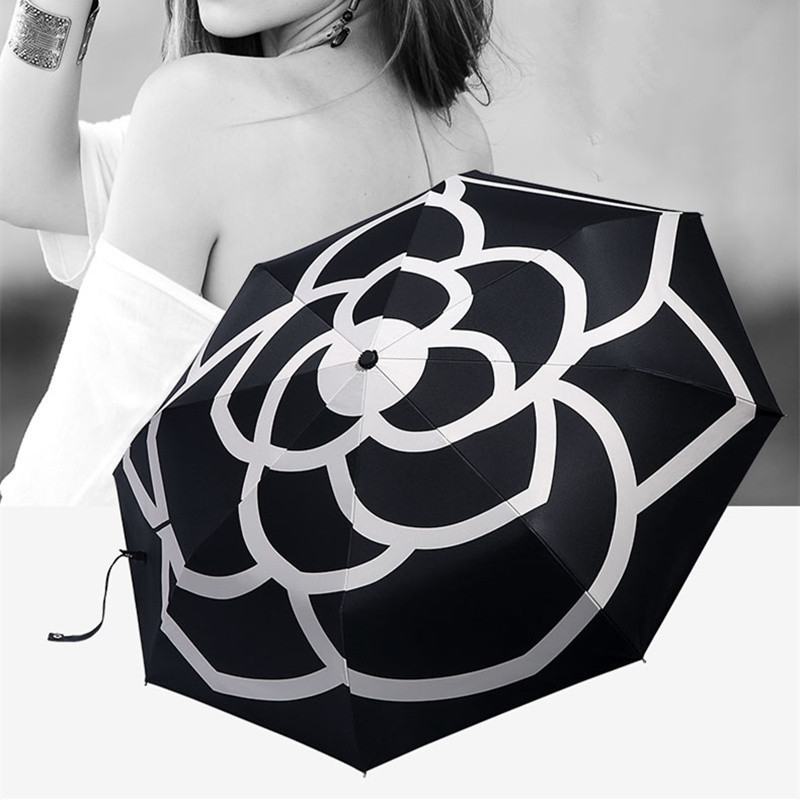 

Luxury brands High Quality Camellia automatic umbrella rain women men folding UV sun transparent sunshade umbrellas T200117