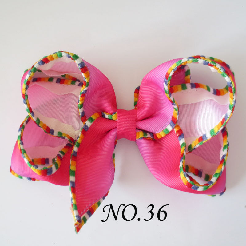 

10 BLESSING Girl 6.5" Rainbow Side ABC Hair Bow Clip Grosgrain Weaving Lace, As pic