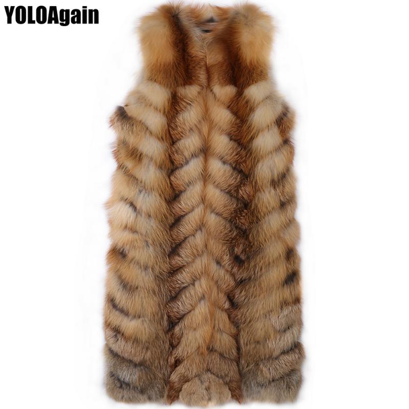 

YOLOAgain women long red fur vest ladies quality natural fur vest, As shown