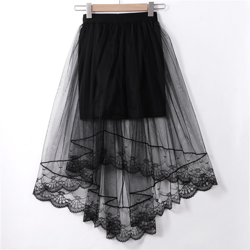 

Women High Waist Elastic Waist Skirt Double Layer Long Maxi Beach Skirts Tulle Mesh Skirt Black White