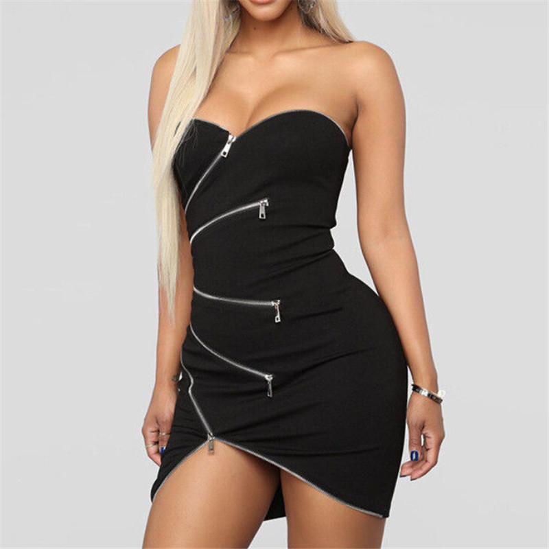 

Women' Strapless Dress Bandage Bodycon Evening Party Sexy Club Short Mini Dresses Fashion Sleeveless Plus Size Zipper Dresses, As photo show
