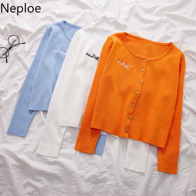 

Neploe Sweet Embroidery Pull Femme Coat O-neck Letter Long Sleeve Sweater 2020 Spring Summer Loose Knitting Cardigans 1B805, Orange