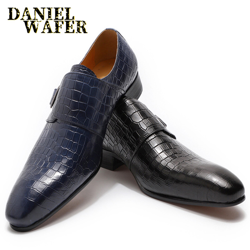 LL Mens PU Leather Business Oxfords Faux Crocodile Skin Texture Slip-on Loafers Fashion Slipper