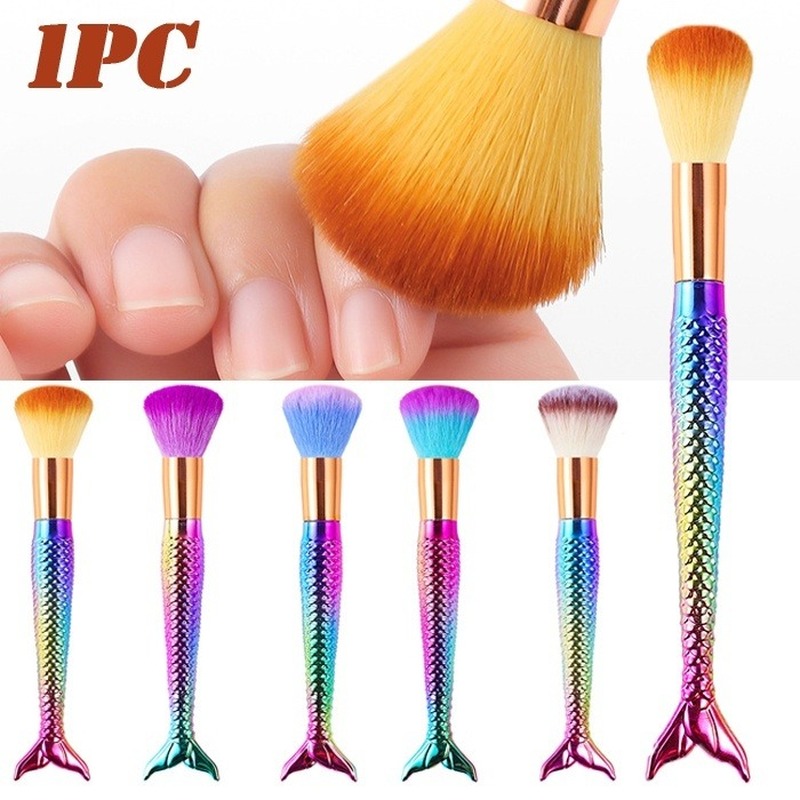 

1Pcs Mermaid Handle Nail Soft Dust Cleaner Cleaning Brush Acrylic UV Gel Powder Removal Manicure Tool Nail Dust Cleaner for Gel