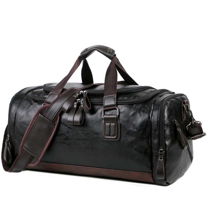 

Travel Bag Men Sport Bags For Gym Leather Duffle Bags, Black