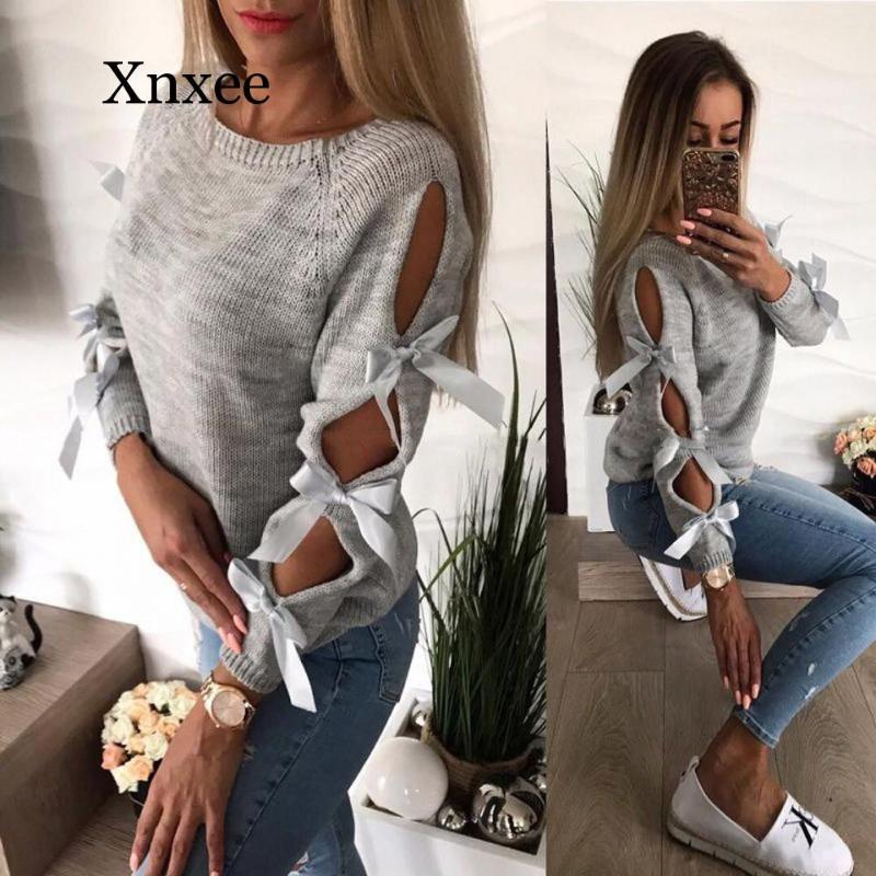 

bow Sweater Women Casual Solid Bow Tie Pullover Loose Sweater Jumper Tops Knitwear Sueter Mujer Invierno Pull Femme Pullover, Pink