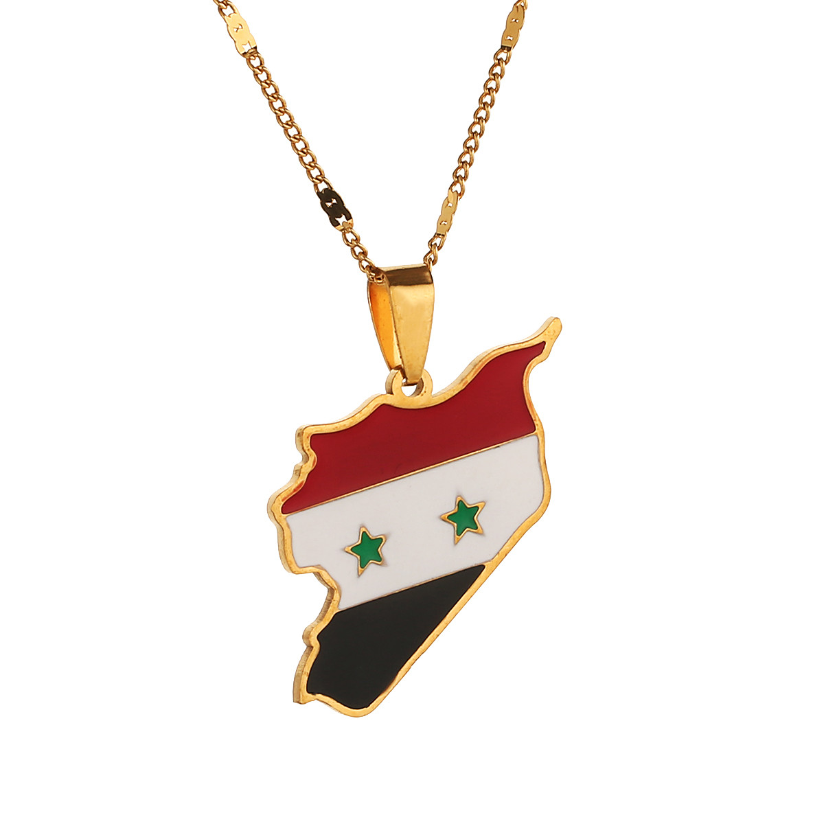 

Stainless Steel Trendy Syria Map Flag Pendant Necklaces Syrians Map Chain Jewelry