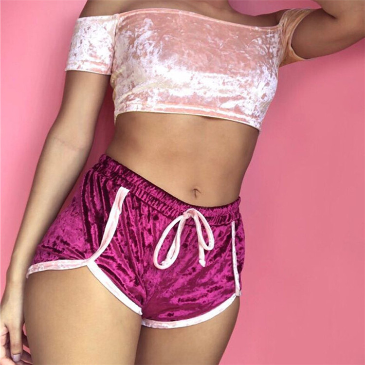 

Women Sexy Sports Velvet Shorts Active Yoga Hot Pants Stripes Patchwork Low Waist Drawstring Warm Club Dance Track Short Slim Pants, Black