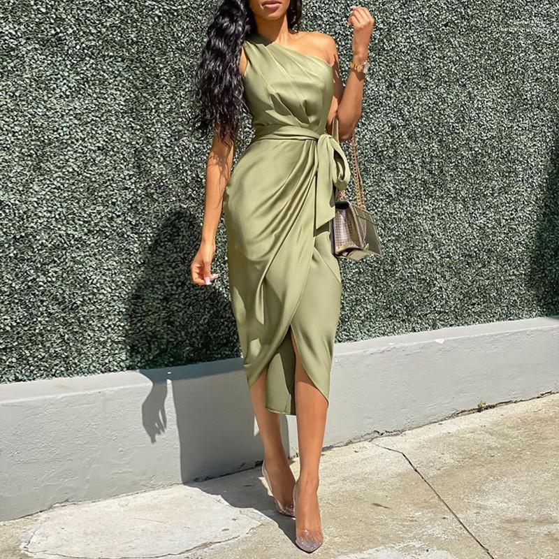 

Fashion Elegant Bind Split Womens Designer Irregular Dresses Casual Females Clothing Solid Color Womens Casual Dresses, Green