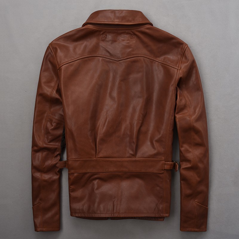 

2020 SPring New Men's Short Leather Jacket genuine Cow Leather Overcaats Vintage Turn Down Collar Real Jacket Coats, Black