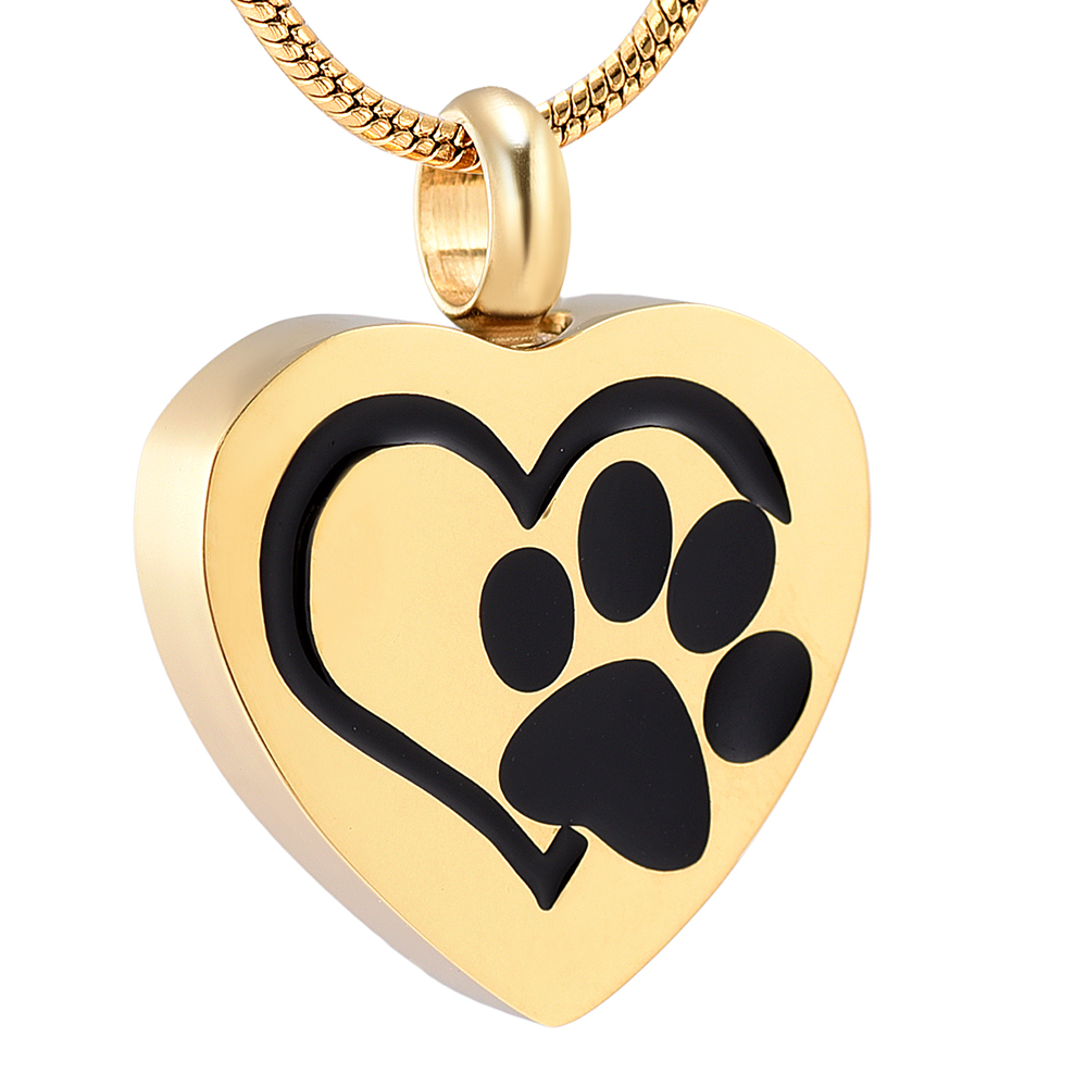 

IJD11327 Gold Color Black Animal Paw Printed Pet Cremation Urn Funeral Ashes Holder Locket Stainless Steel CREMATION PENDANT